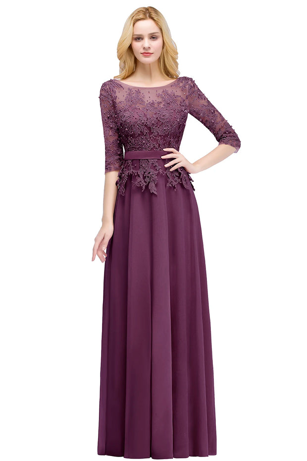 3 Quarter sleeve lace bridesmaid dress - Purple