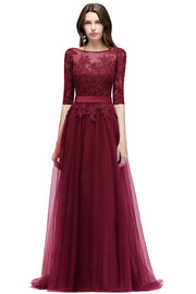 3 Quarter sleeve lace bridesmaid dress - Burgandy