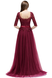 3 Quarter sleeve lace bridesmaid dress - Burgandy