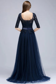 3 Quarter sleeve lace bridesmaid dress - Navy blue