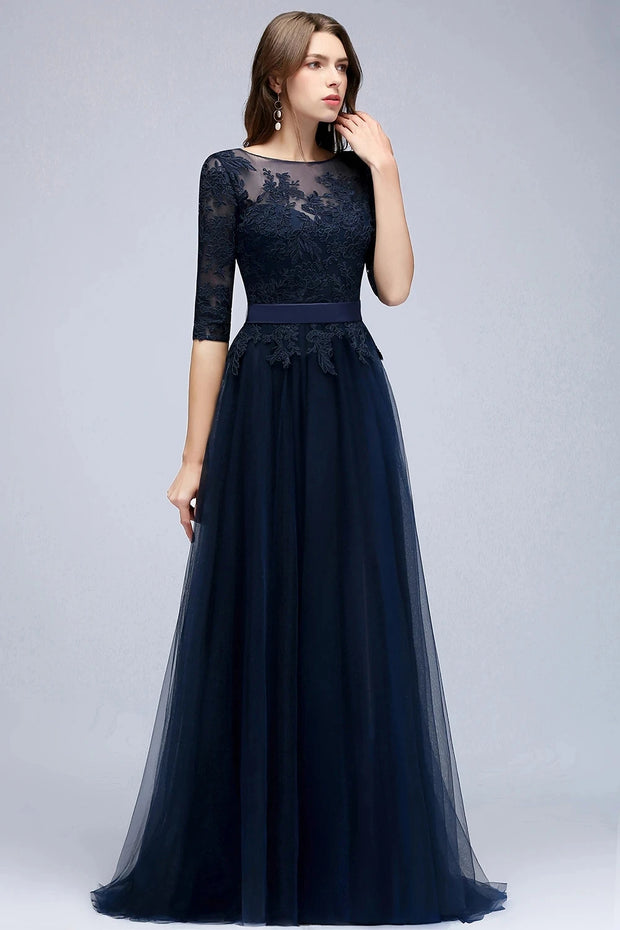 3 Quarter sleeve lace bridesmaid dress - Navy blue