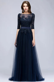 3 Quarter sleeve lace bridesmaid dress - Navy blue