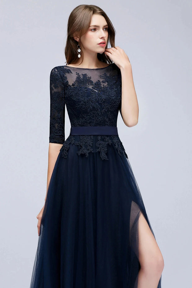 3 Quarter sleeve lace bridesmaid dress - Navy blue