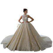 Princess Beaded Ballgown Wedding Dress High Neck Wedding Gown