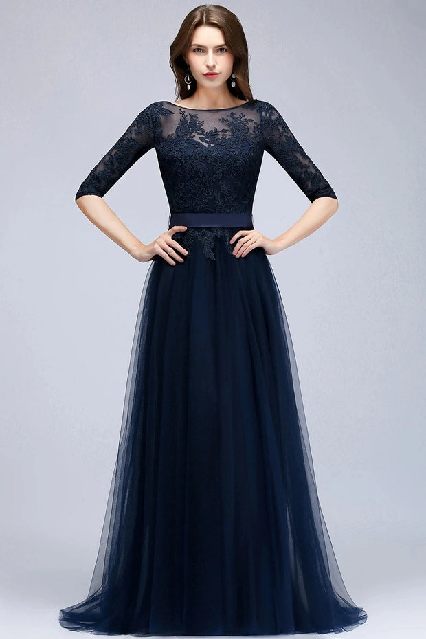 3 Quarter sleeve lace bridesmaid dress - Navy blue