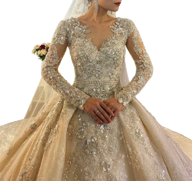 Long Sleeve Wedding Ballgown Beaded Wedding Dress