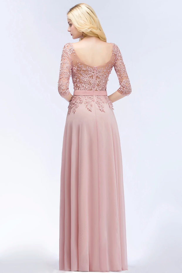 3 Quarter sleeve lace bridesmaid dress - Pink