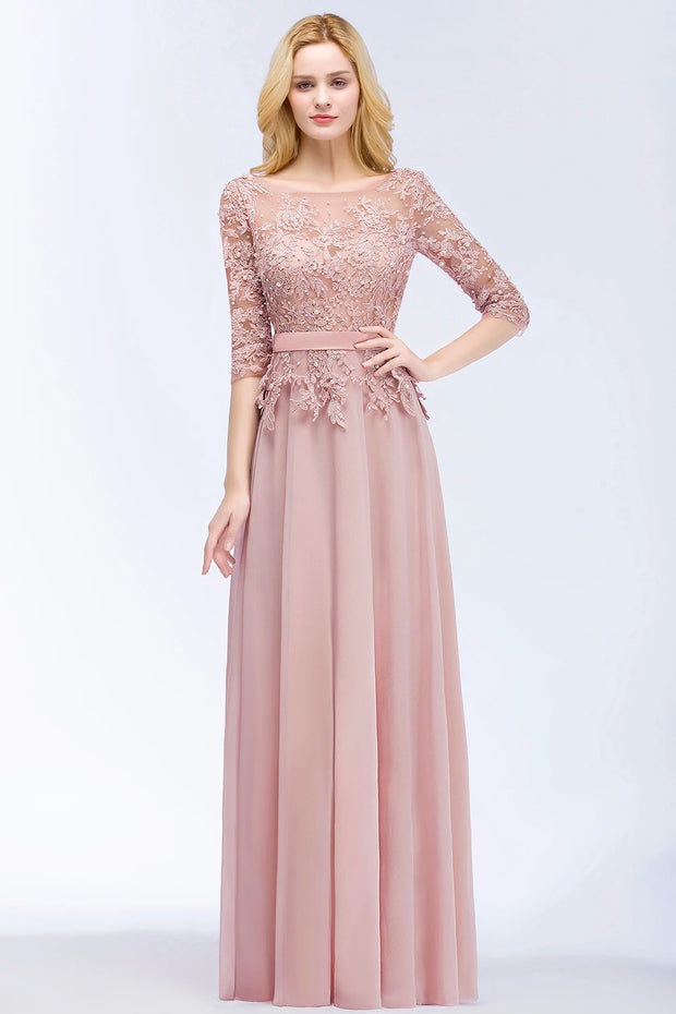 3 Quarter sleeve lace bridesmaid dress - Pink