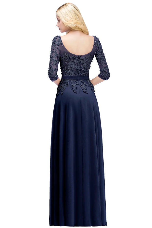 3 Quarter sleeve lace bridesmaid dress - Navy blue