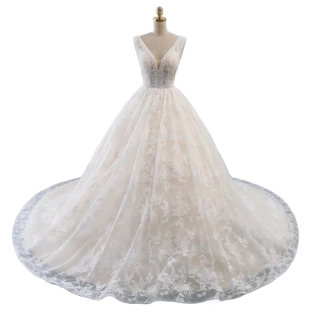 Princess Ball Gown Wedding Dress -Full lace Tulle Skirt