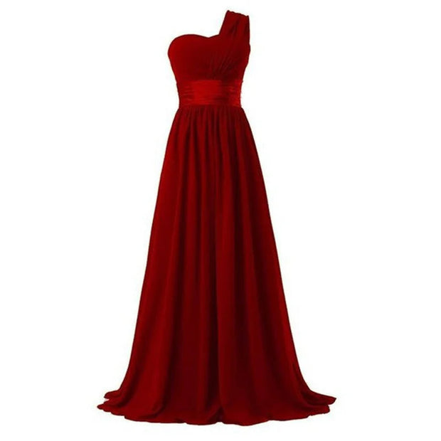 One shoulder bridesmaid dress gown Burgandy