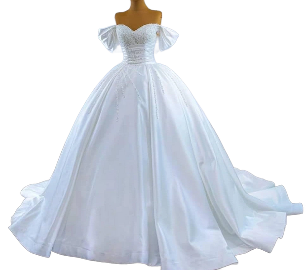 Off Shoulder Satin Ballgown Wedding Dress