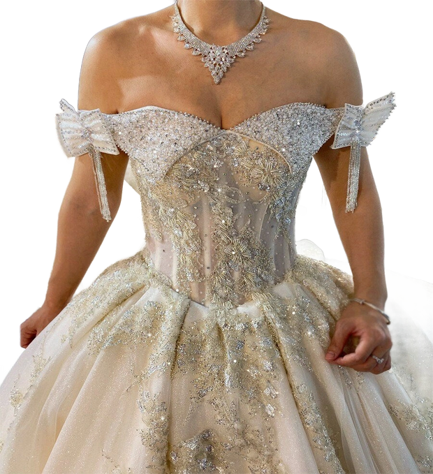 Affordable Off Shoulder Ballgown Wedding Dress