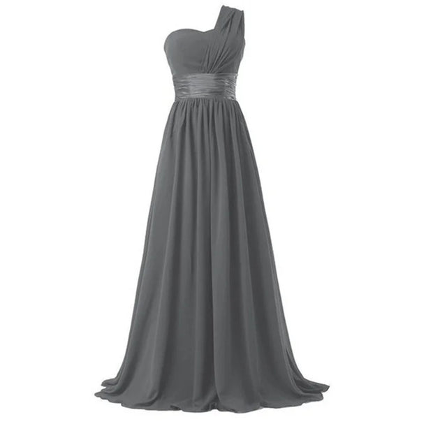 One shoulder bridesmaid dress gown grey