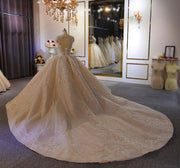 Dramatic Glitter Ballgown Wedding Gown with Layers of Tulle and Dramatic Train