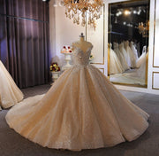 Dramatic Glitter Ballgown Wedding Gown with Layers of Tulle and Dramatic Train