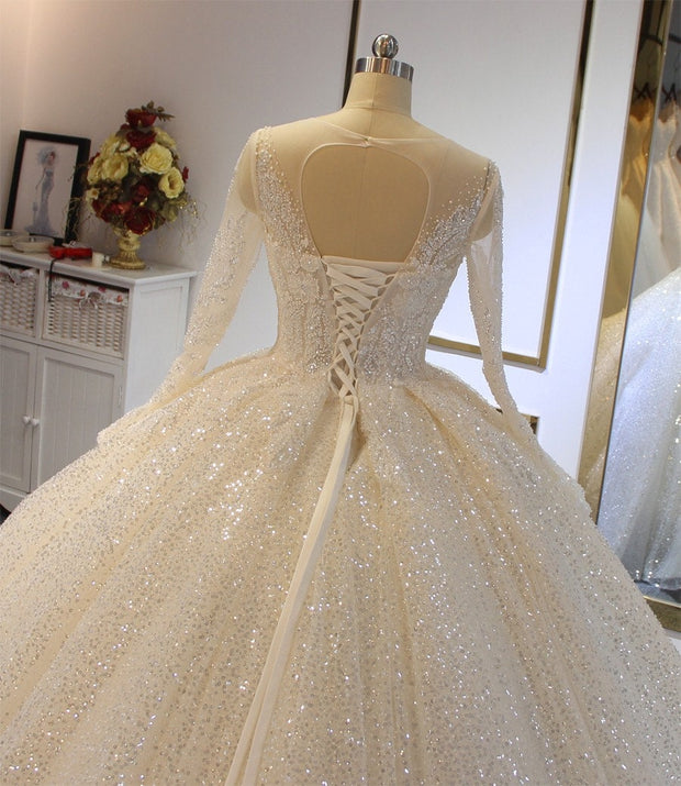 Glitter Shimmer Wedding Ballgown Long Sleeve Wedding Dress