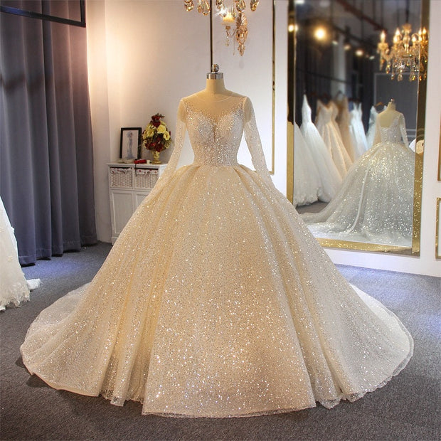 Glitter Shimmer Wedding Ballgown Long Sleeve Wedding Dress