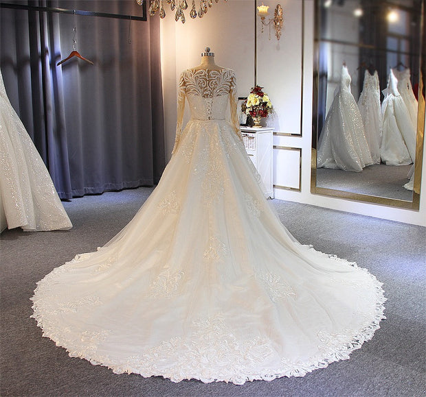 Elegant Lace A-Line Wedding Dress - Ivory Bridal Gown