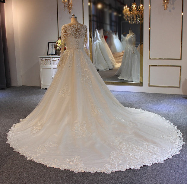 Elegant Lace A-Line Wedding Dress - Ivory Bridal Gown