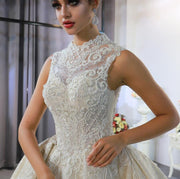 Princess Beaded Ballgown Wedding Dress High Neck Wedding Gown