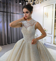 Princess Beaded Ballgown Wedding Dress High Neck Wedding Gown