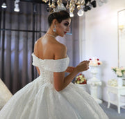 Princess Off Shoulder Lace and Glitter Wedding Ballgown Dress