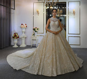 Princess Beaded Ballgown Wedding Dress High Neck Wedding Gown