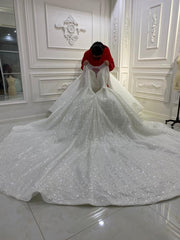 Glitter Shimmer Wedding Ballgown Long Sleeve Wedding Dress