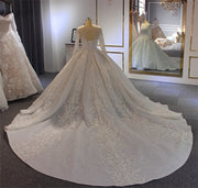 Long Sleeve Affordable Wedding Dress Lace and Glitter Wedding Ballgown