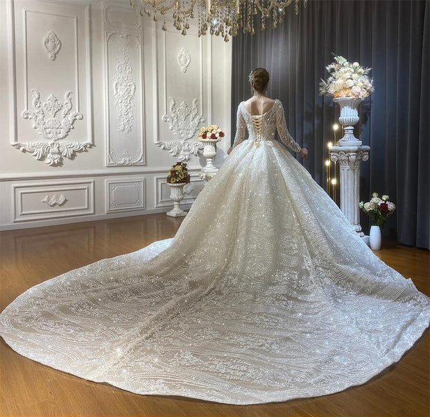 Princess-Inspired Ballgown Wedding Dress with Crystal Embellishments