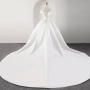 Simple Classic Off Shoulder Satin Ballgown Wedding Dress