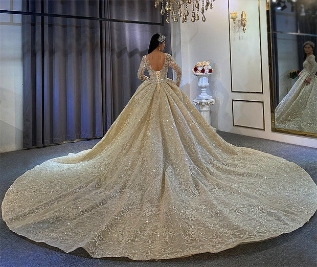 Elegant Lace Ball Gown Wedding Dress Full beadwork- Ivory Bridal Gown