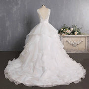 Layered Tulle Skirt Wedding Ballgown Dress Lace Top with Beaded Belt