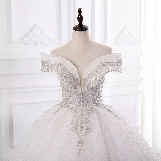 Off Shoulder Cheap Ballgown Wedding Dress