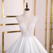 Lace Satin Wedding Ballgown Long Train Wedding Gown