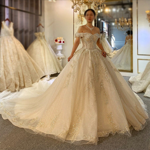 Affordable Off Shoulder Ballgown Wedding Dress