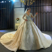 Long Sleeve Wedding Ballgown Beaded Wedding Dress