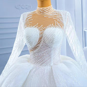 Long Sleeve Wedding Gown Lace Wedding Gown with Satin and Beading