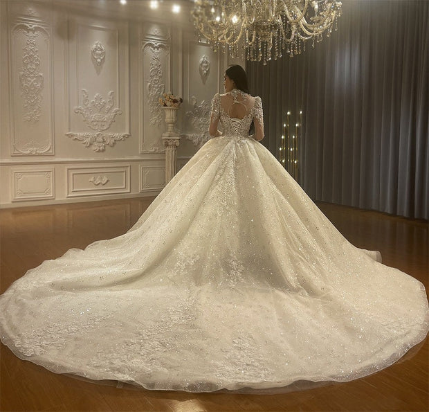 Princess-Style Ballgown Wedding Dress with Long Sleeves Lace and Beading Exquisite Bridal Gown