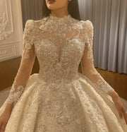 Princess-Style Ballgown Wedding Dress with Long Sleeves Lace and Beading Exquisite Bridal Gown