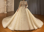 Princess-Style Ballgown Wedding Dress with Long Sleeves Lace and Beading Exquisite Bridal Gown