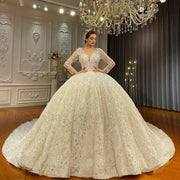 Modest Long-Sleeve Ball Gown Wedding Dress - Vintage Lace Bridal