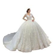 Modest Long-Sleeve Ball Gown Wedding Dress - Vintage Lace Bridal