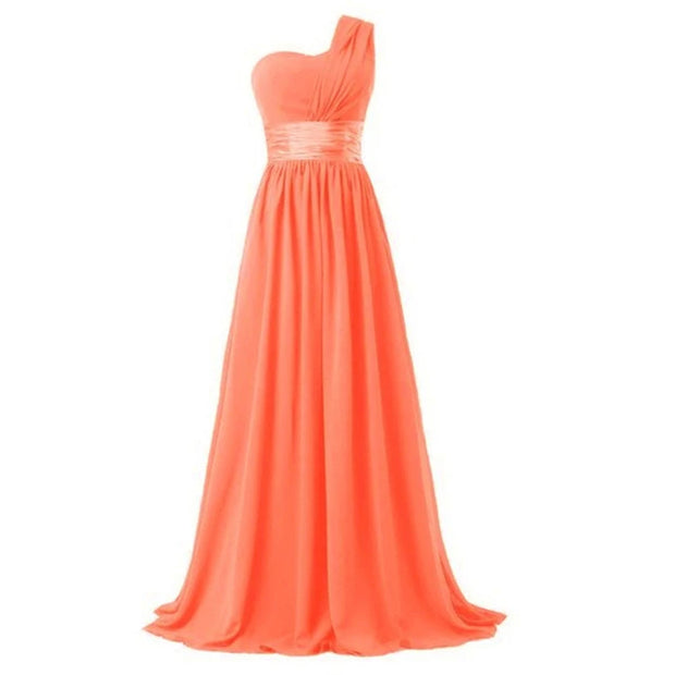 One shoulder bridesmaid dress gown coral