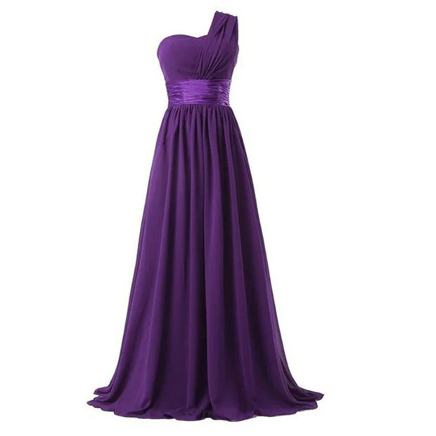 One shoulder bridesmaid dress gown purple